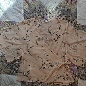 Express Beige Floral Wrap Blouse